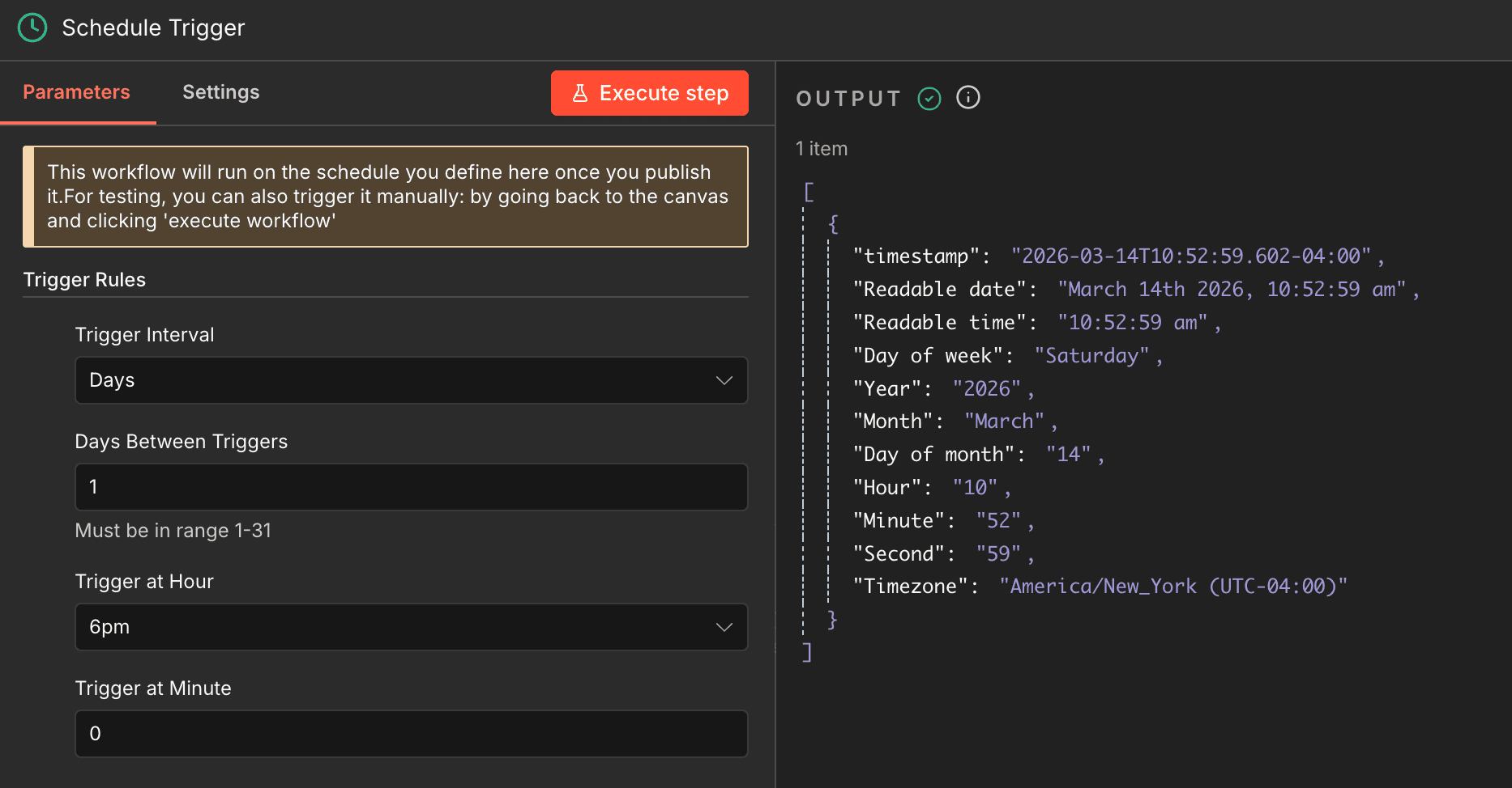 Schedule Trigger node setup in n8n